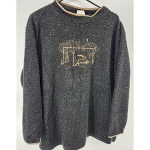 Artisans Sunschein Designs Womens M Black Boucle Embroidered Deer Moon Sweater